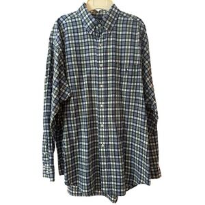 Men's Ralph Lauren Navy White Green Plaid Shirt Large Custom Fit 100% Cotton